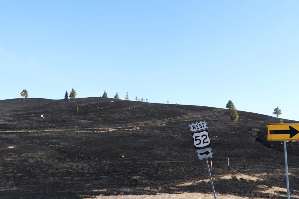 Looking North at the fire burn scar near the 2/52 bypass West of Burlington (Photo: Kyler Collom The Dakotan)